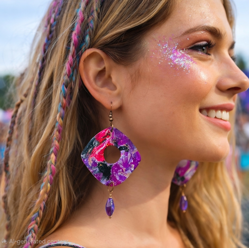 Modern Geometric Dangle Earrings, Artisan Made Festival Earrings, One Of A Kind